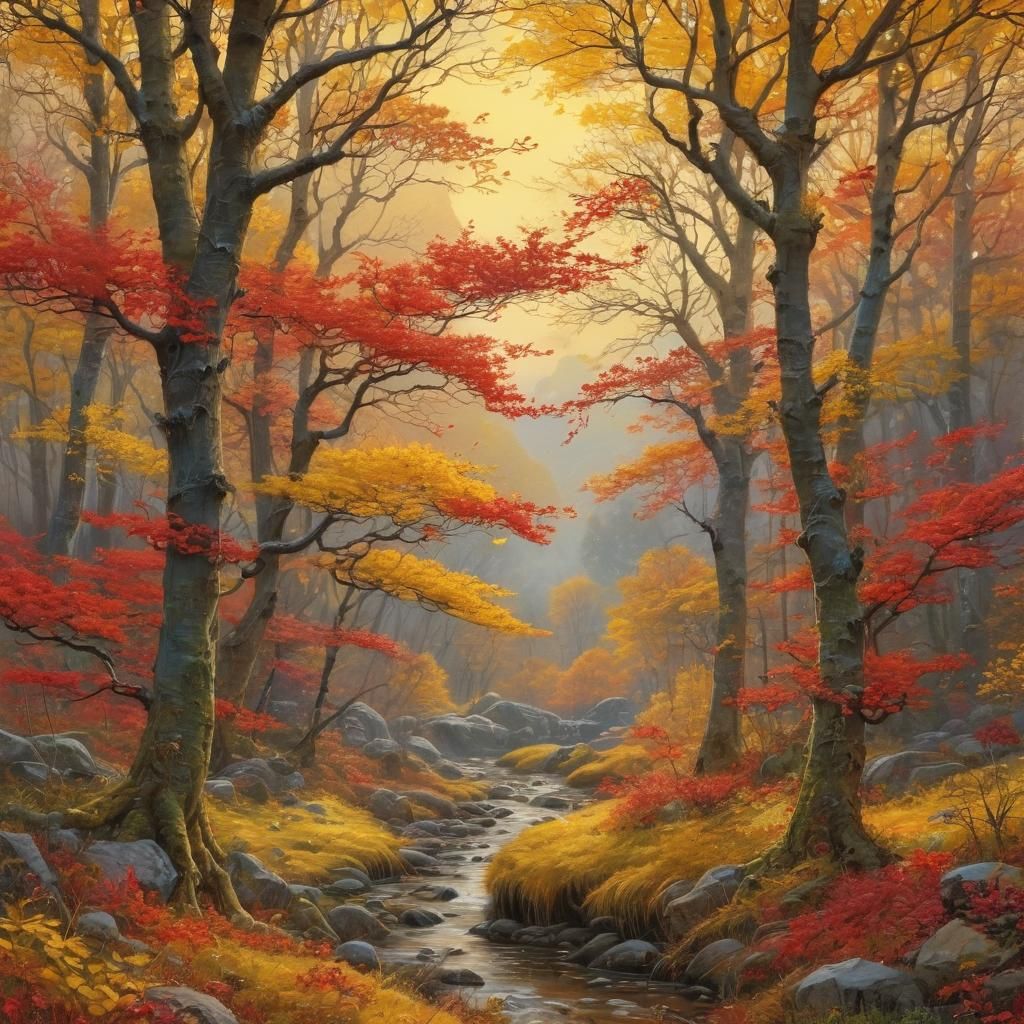 Vibrant Autumn Landscape in Fantasy Art Style