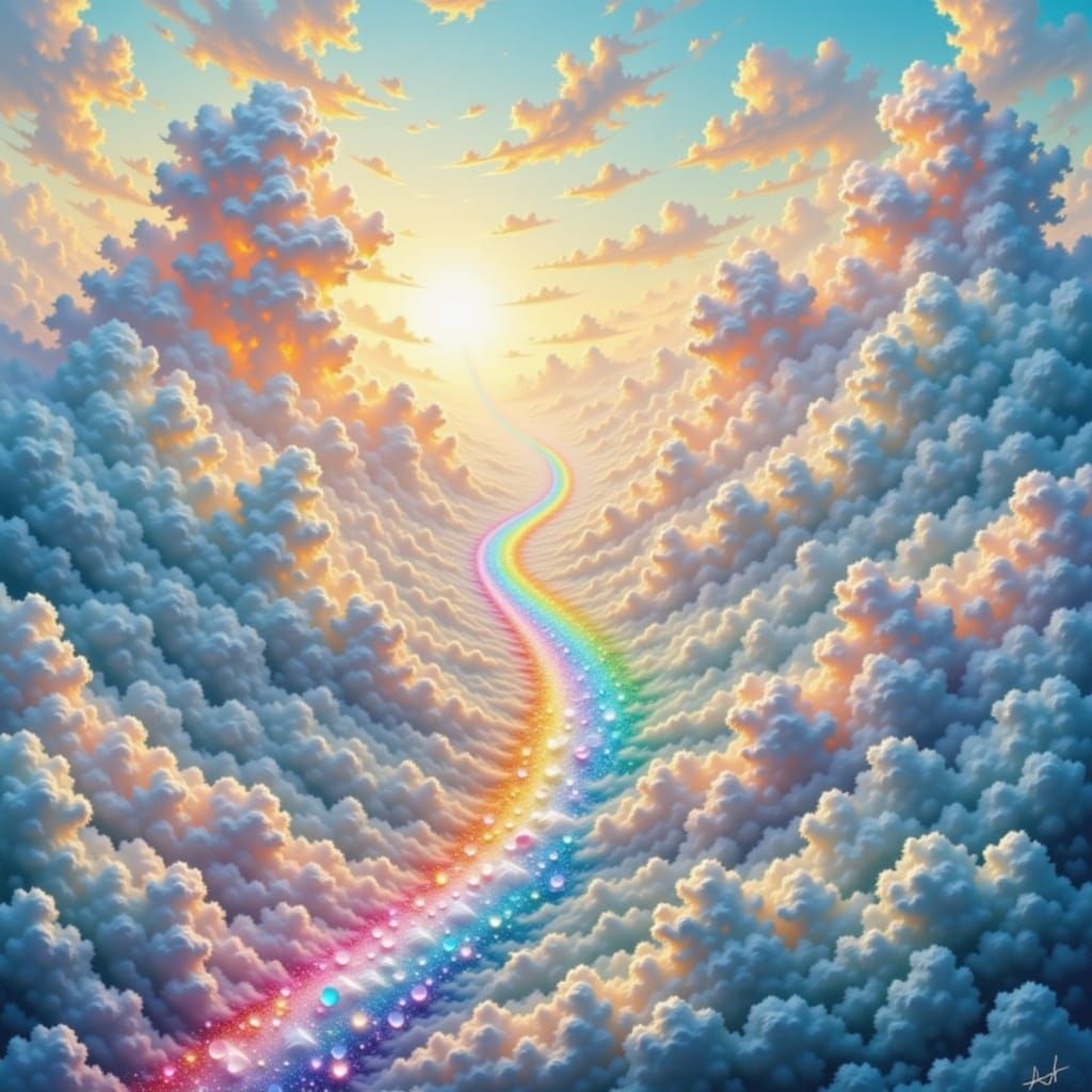 Ethereal Rainbow Waterfall from Surreal Clouds