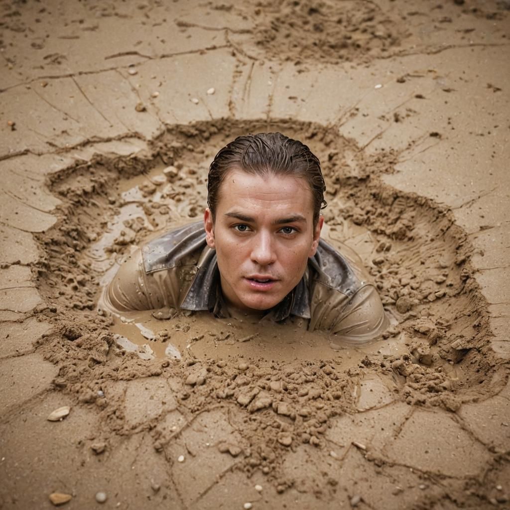 Cop Sinking in Quicksand: Hyper-Realistic Digital Portrait