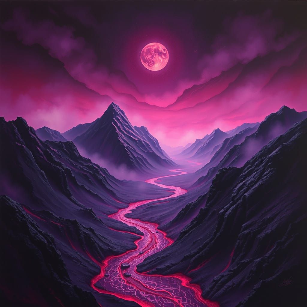 Obsidian Mountains over Ruby Lava and Amethyst Skies