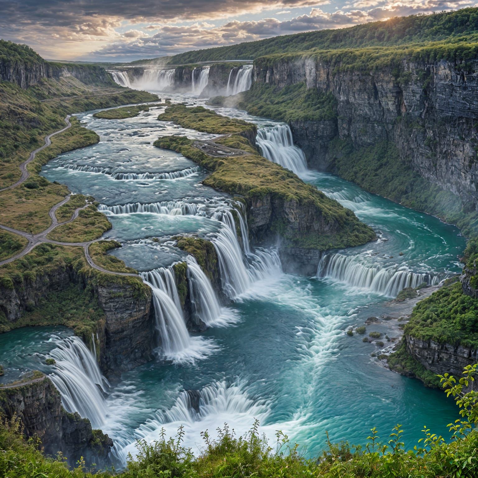 Breathtaking Sunrise Hybrid Waterfall in Majestic Style