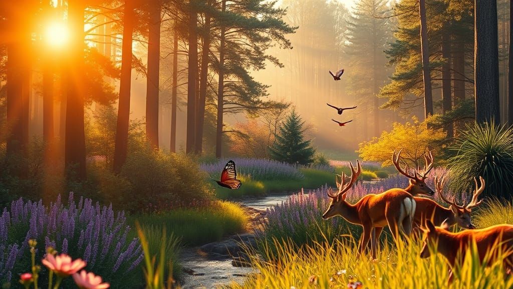 Radiant Forest at Sunrise: A Cinematic Film Still