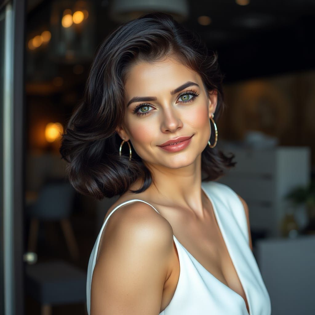 Elegant Woman in Glamour Style with Hollywood Waves