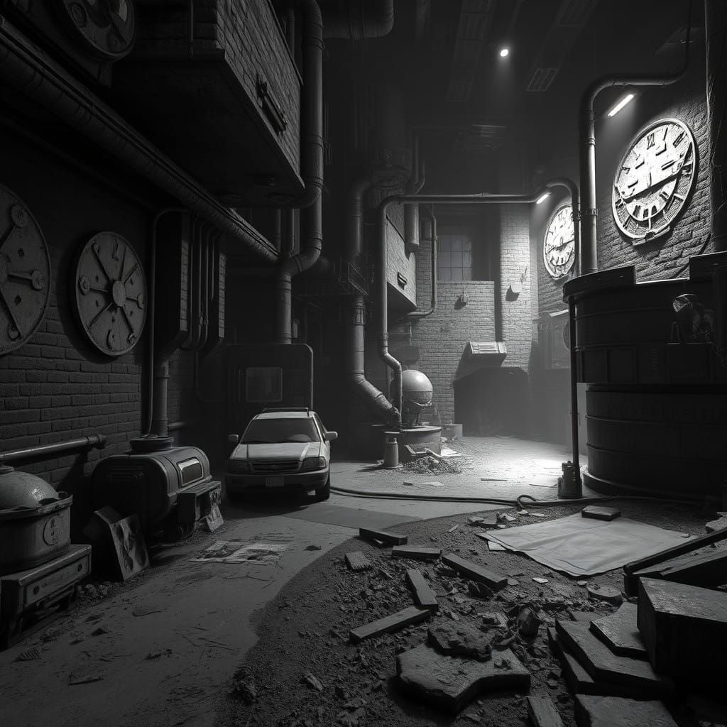 Industrial Sci-Fi Scene in Stark Black-and-White