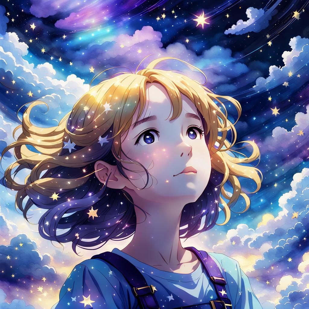 Surreal Anime Dreamscape with Floating Girl