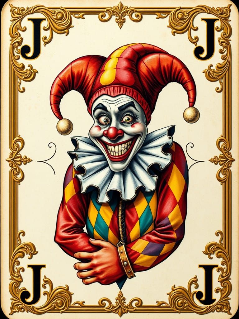 Jester's Delight in Gilded Playing Card, De La Rue Style
