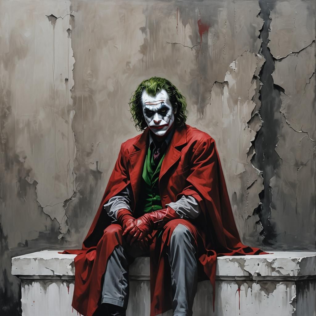 Joker Portrait in Crimson and Grey Color Scheme