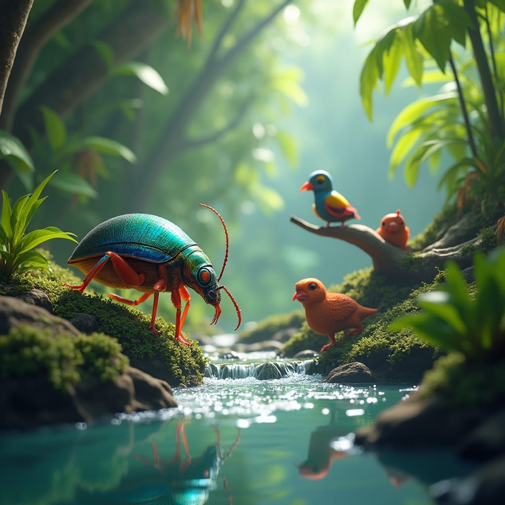Cockroach's Jungle Adventure: Hyperrealistic Digital Art