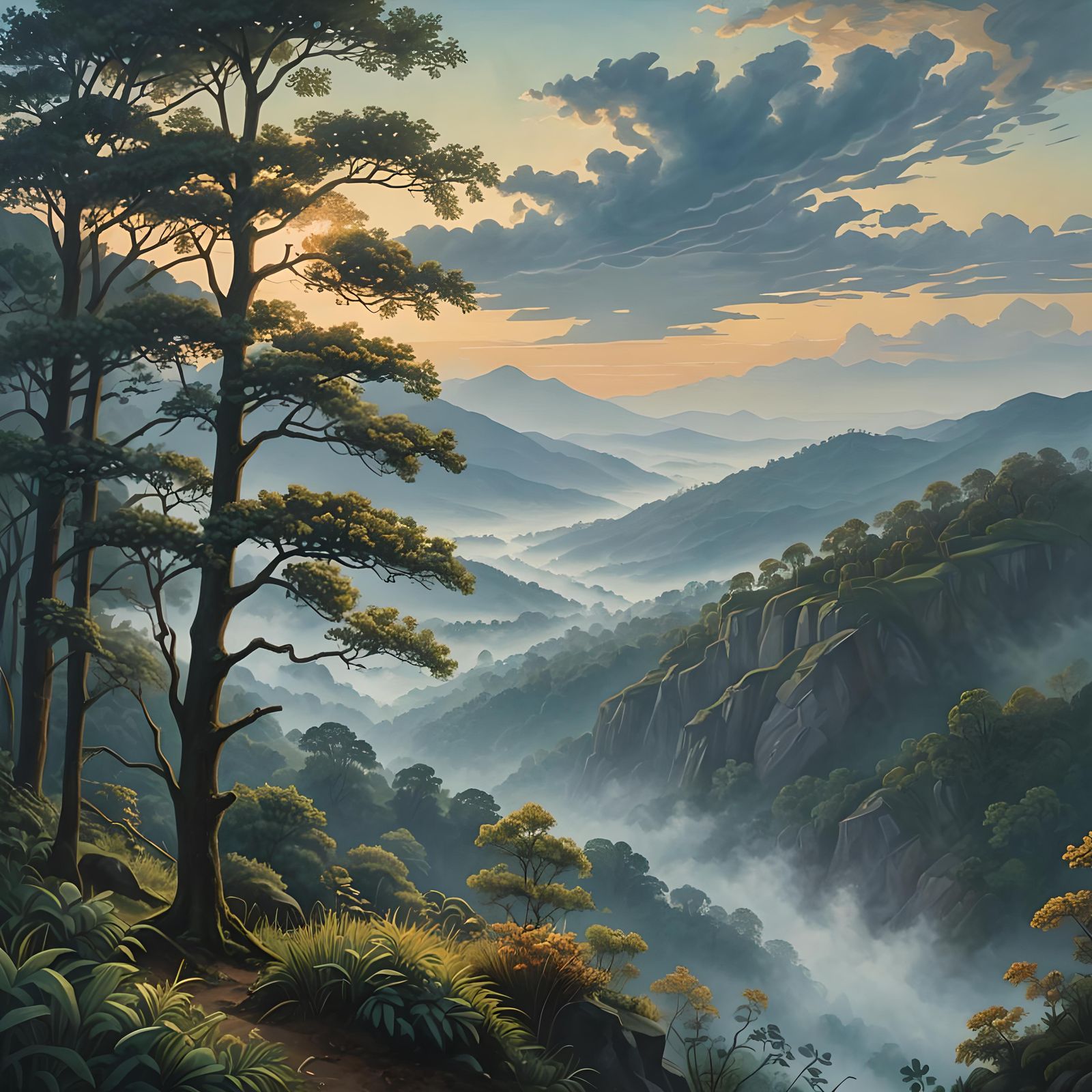 Appalachian Mountains Impasto Oil Painting at Dawn