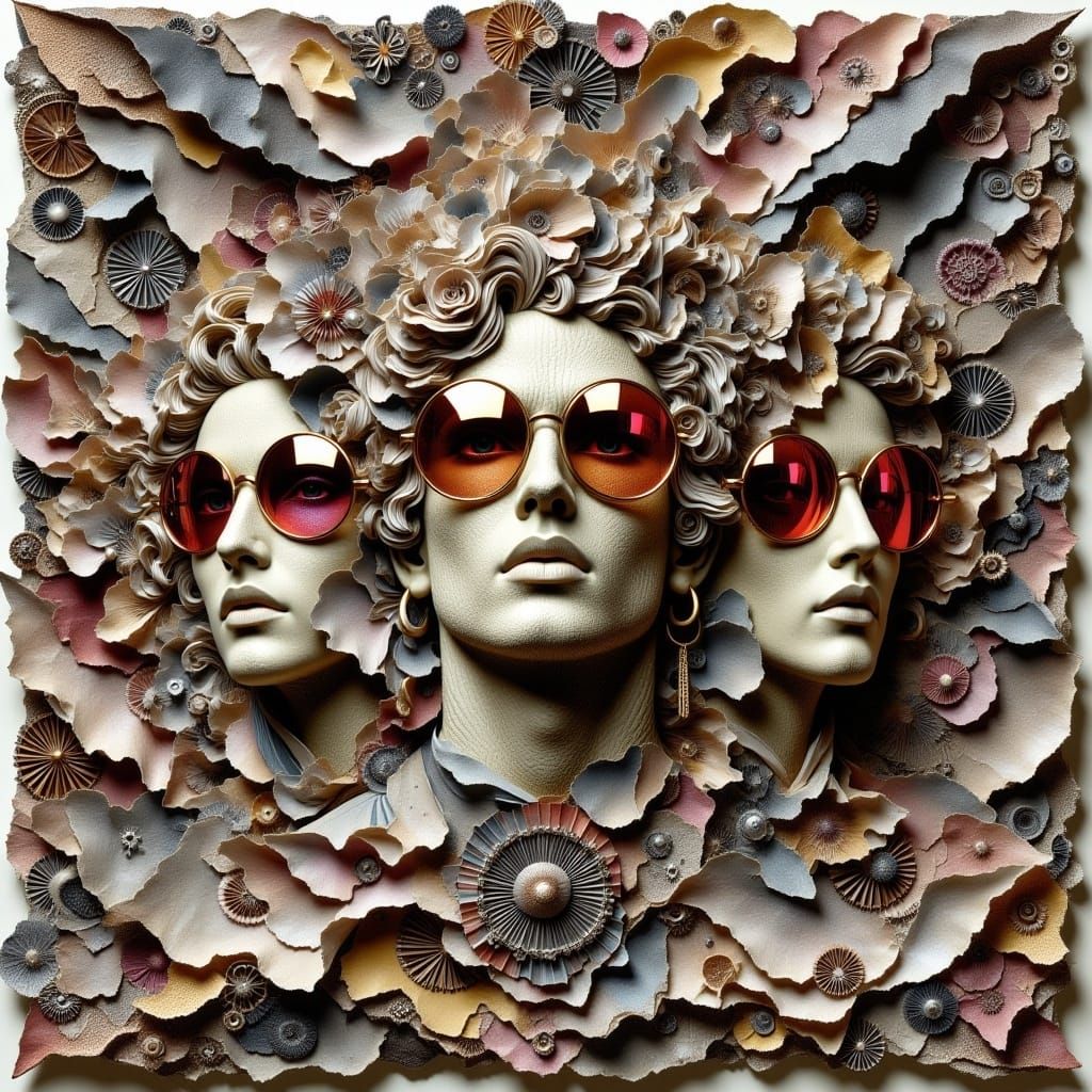 Textured 3D Collage with Medusa and Warrior