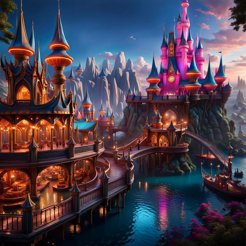 Vibrant Theme Park with Fantastical Details