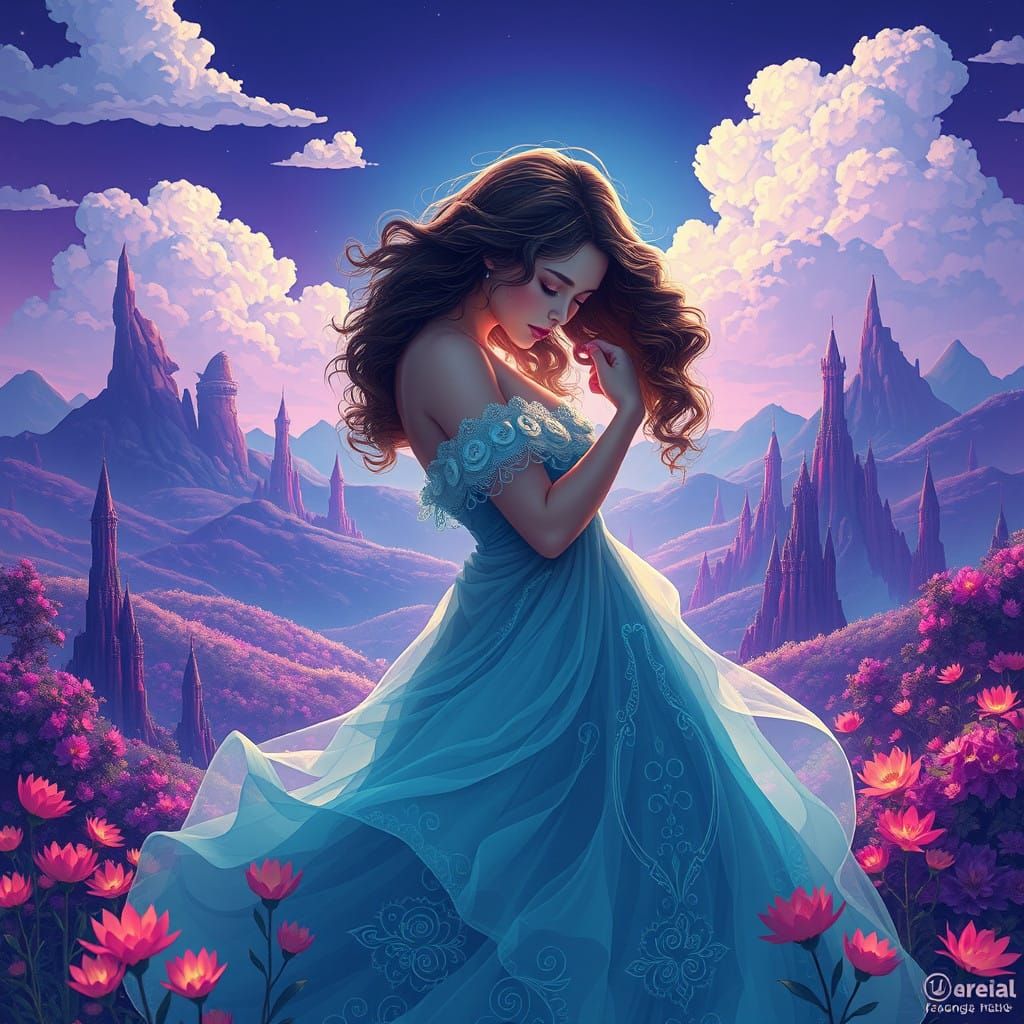 Dreamlike Embrace in Whimsical 8-Bit Landscape