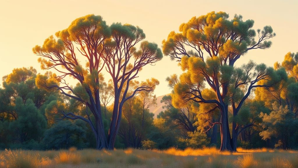 Vibrant Eucalyptus Bush Scene at Golden Hour