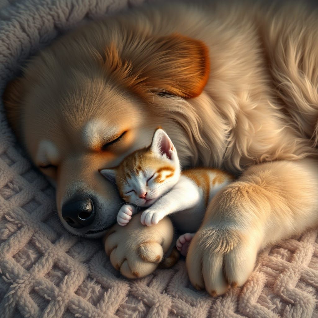 Gentle Giant and Sleepy Kitten in Hyper-Realistic Digital Ar...