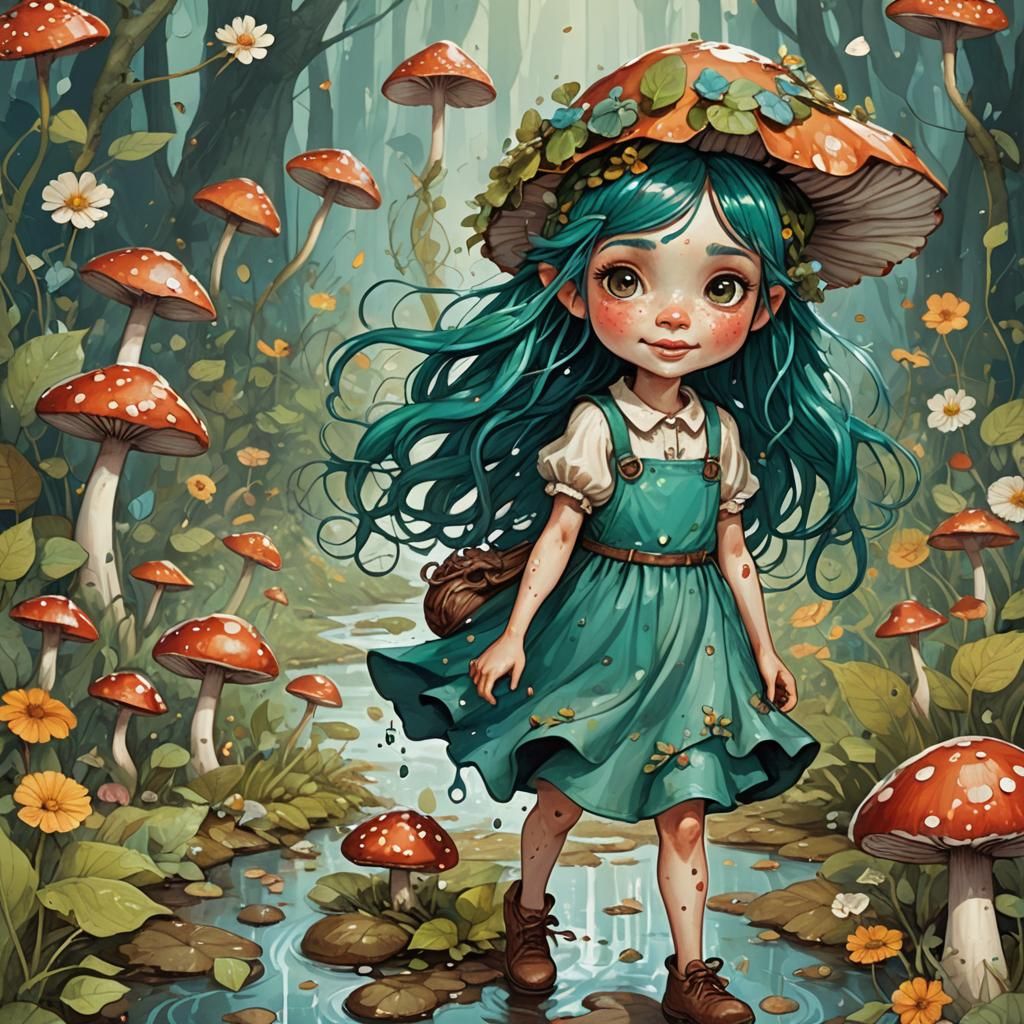 Pixie's Rainy Day Adventure: Vintage Illustration