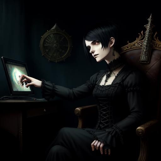 Gothic Steampunk Witch Gaming, Horror Art