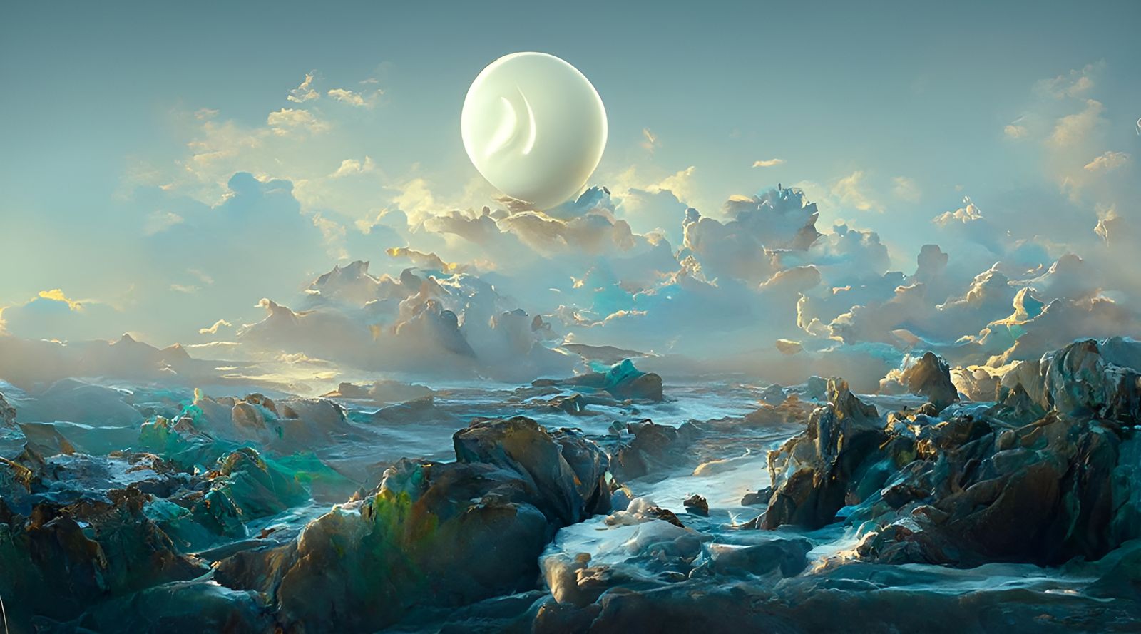 Milky Ocean Shore in Luminist Romantic Style