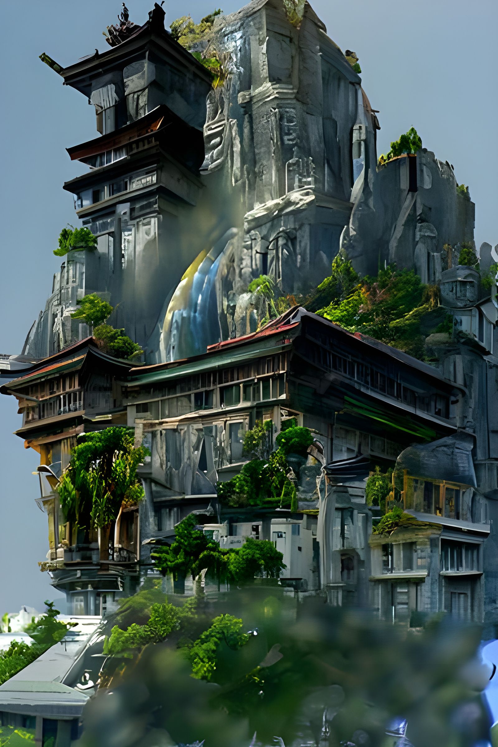 Mountain Village in Detailed Matte Painting Style