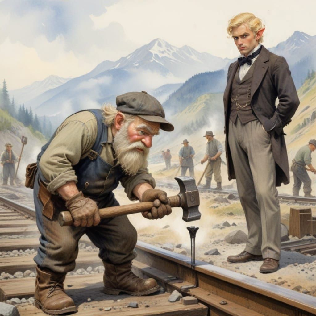 Elf Administrator Oversees Work in Watercolor Style