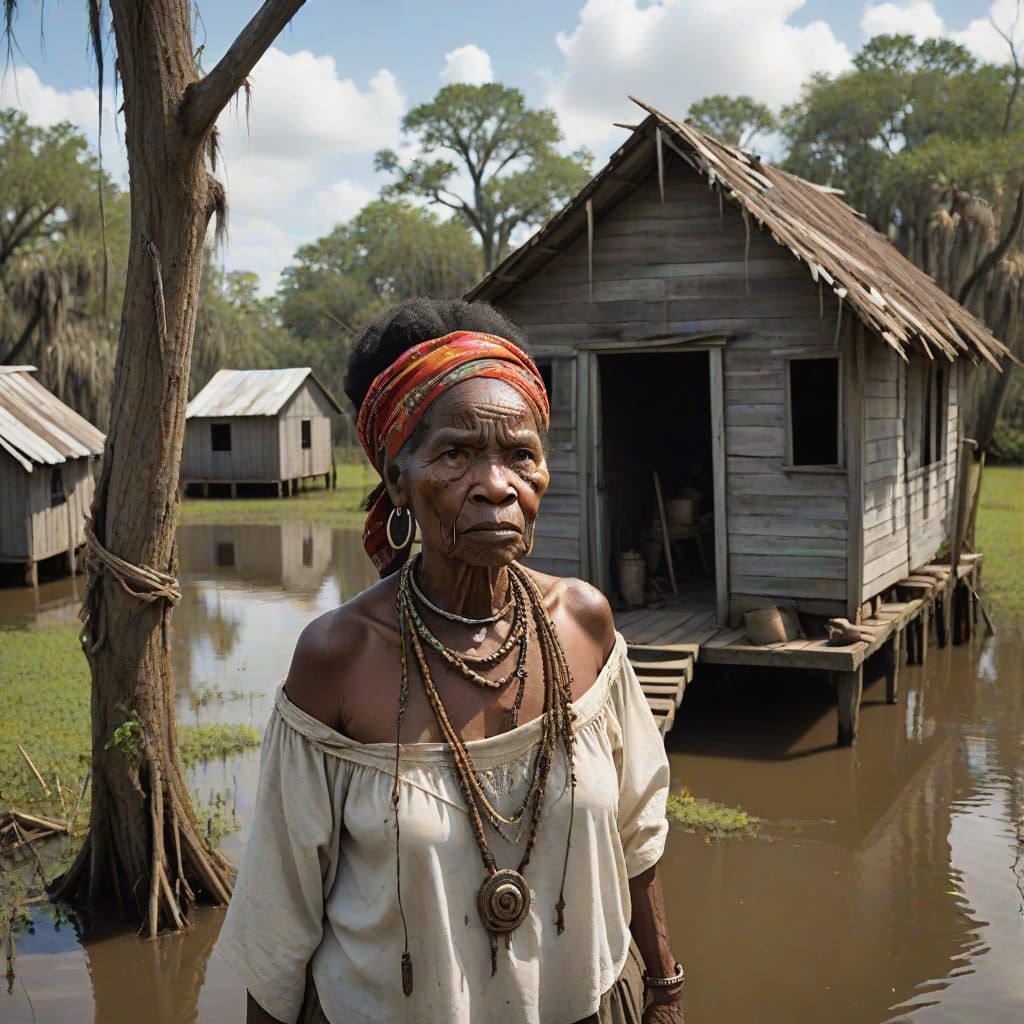 Voodoo Practitioner in Louisiana Bayou Aftermath