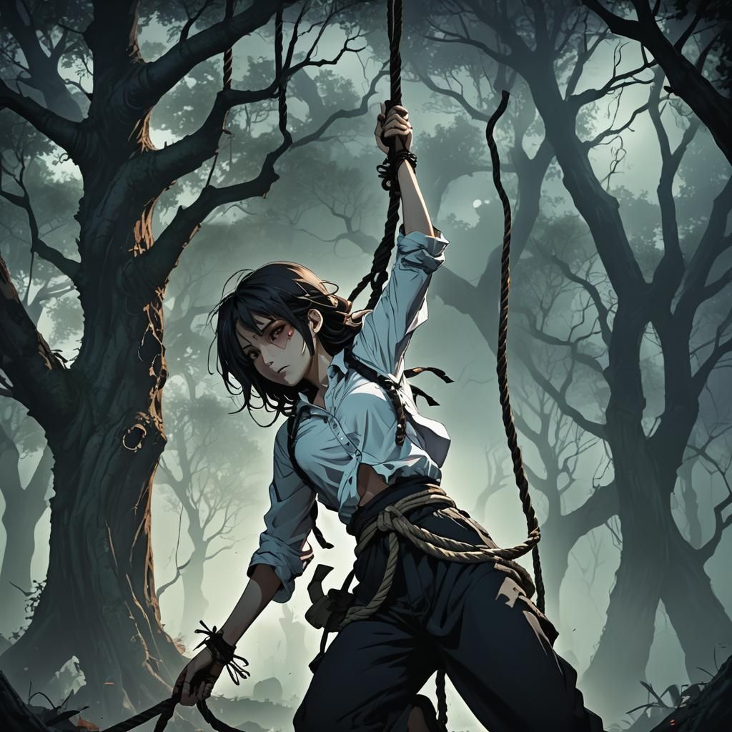 Dark Fantasy Anime: Woman Hanging Under Tree