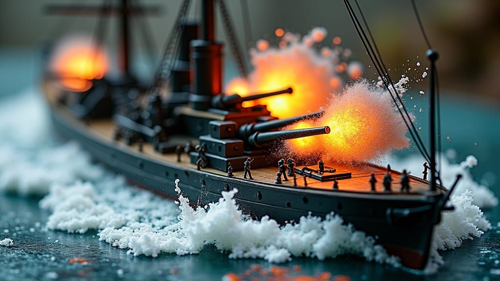 Naval Battle Diorama: Explosive Seascape Miniature