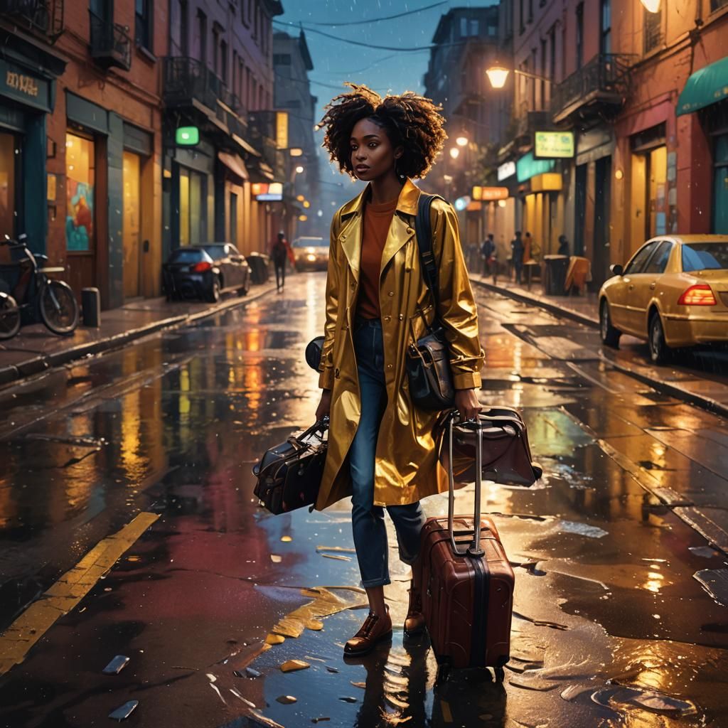 Night Departure: Hyper-Realistic Splash Art in Vibrant Color...