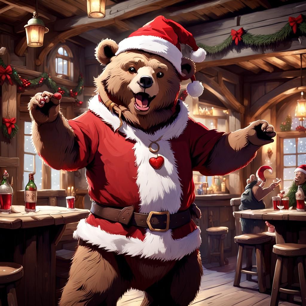 Christmas Bear Druid Dancing in a Tavern