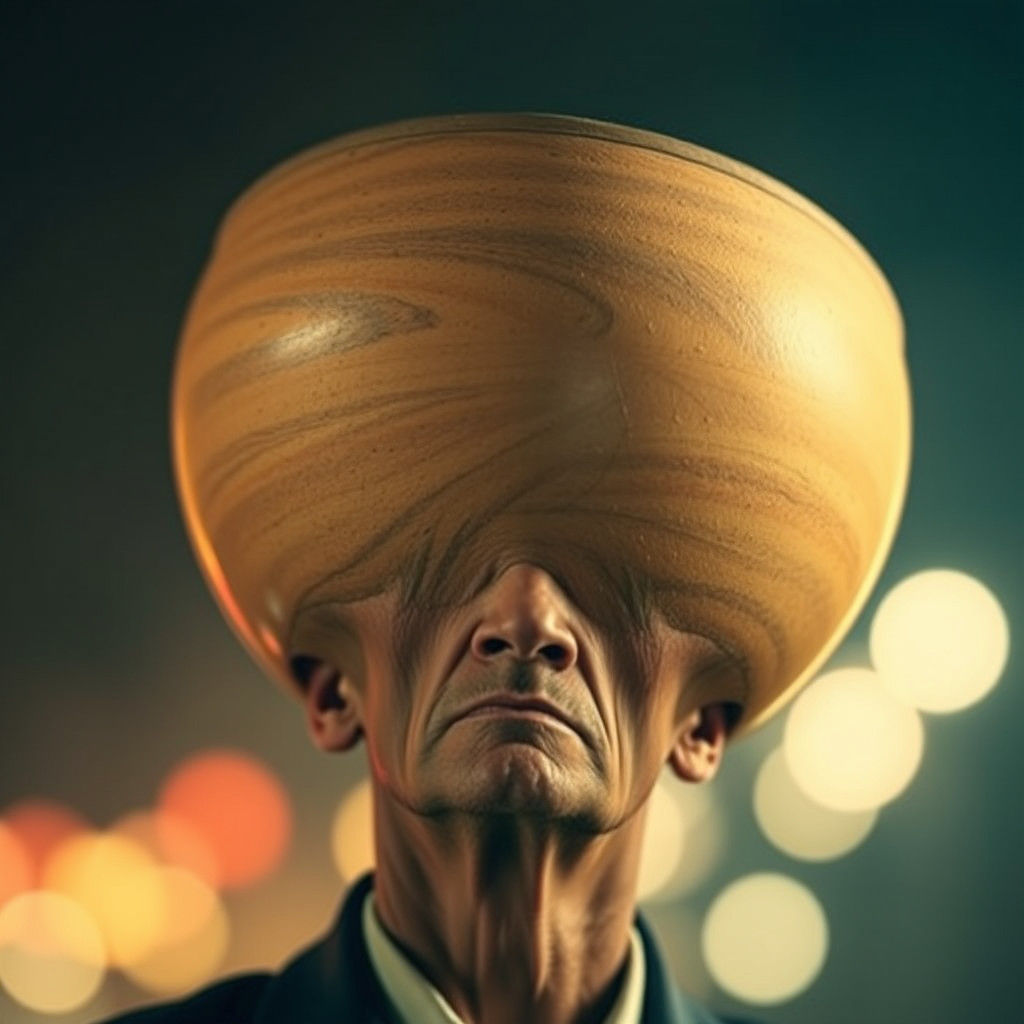 Surreal Portrait: Man with Bowl-Shaped Head
