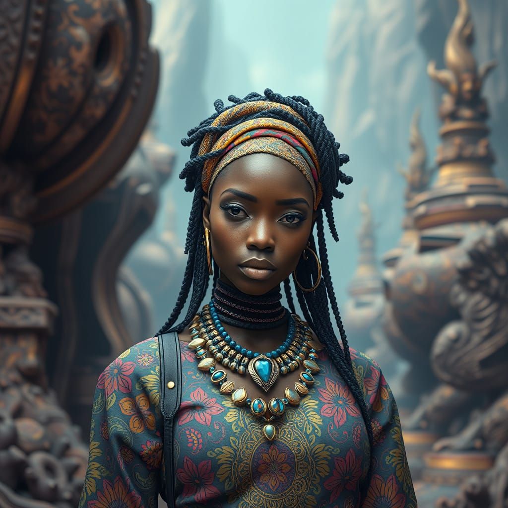 Futuristic Afro Woman in Matte Painting Style