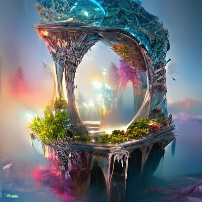 Ethereal Glass Planet in Faerie Garden: Digital Art