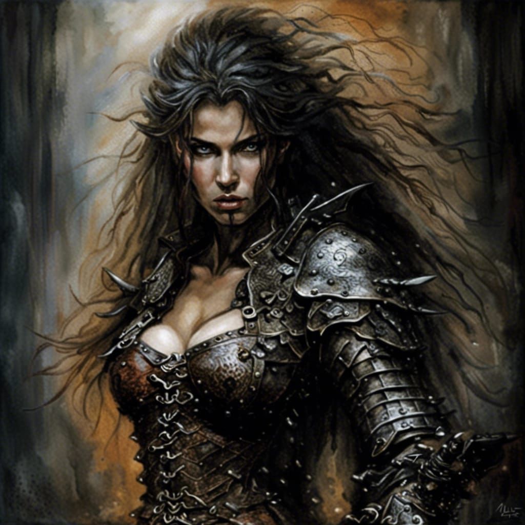 Magnificent Battle Scene with Armored Women in Dark Fantasy