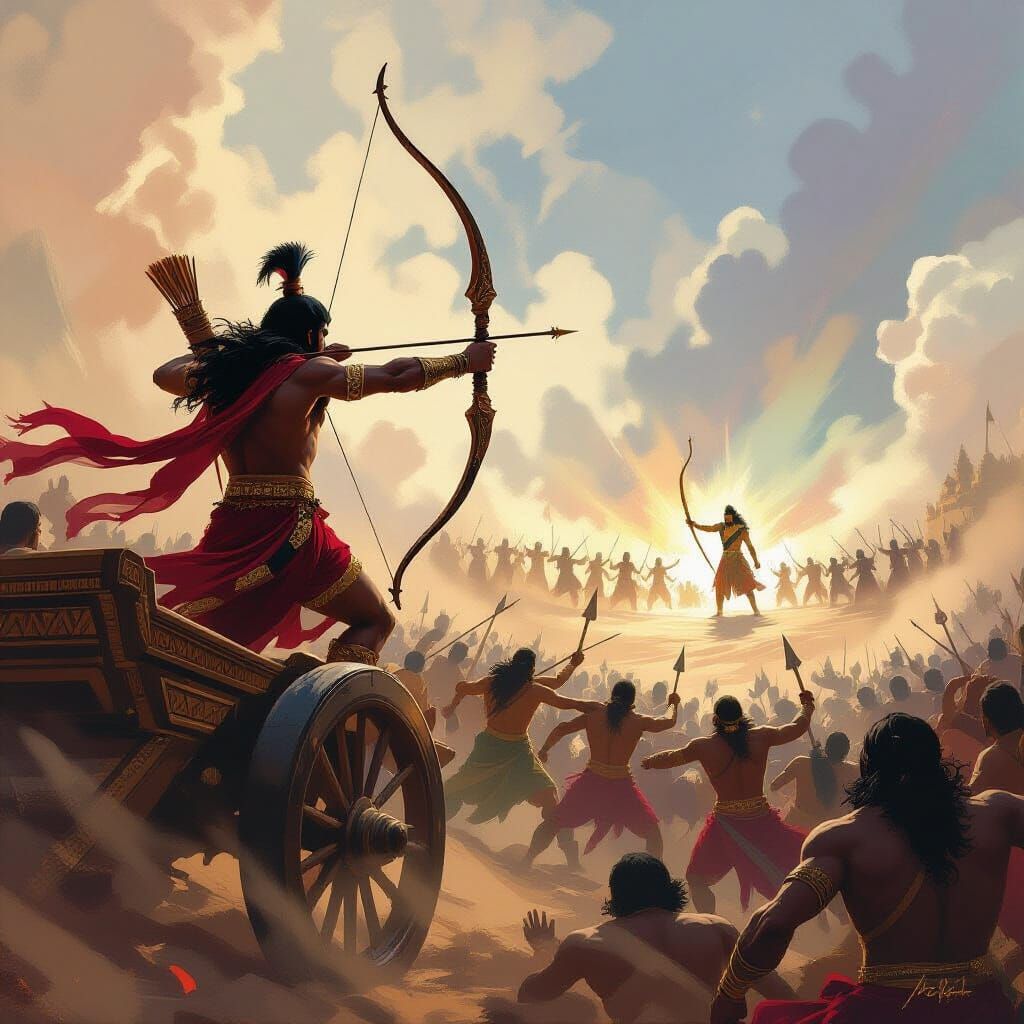 Karna's Heroic Stand at Kurukshetra, Dramatic Fantasy Art