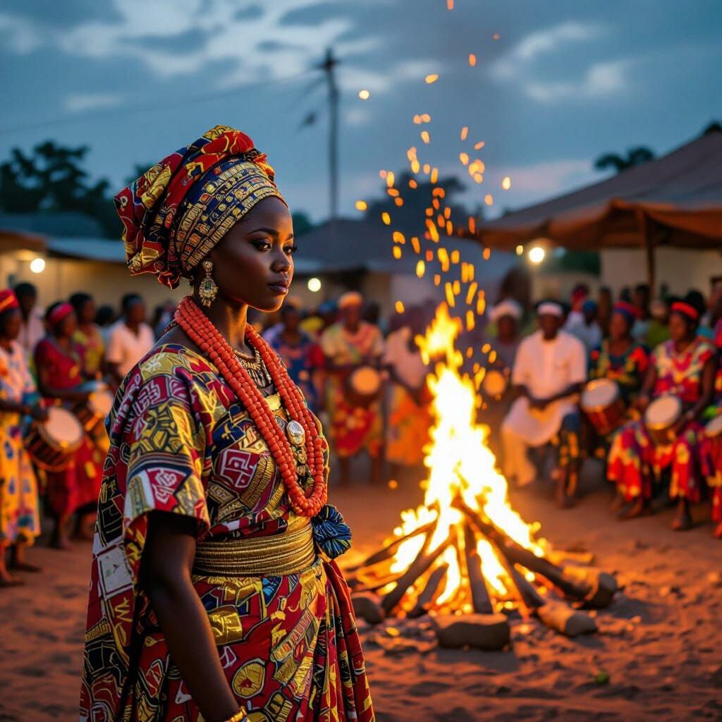 Adanna at Bonfire Ancestor Festival, Nigerian Village