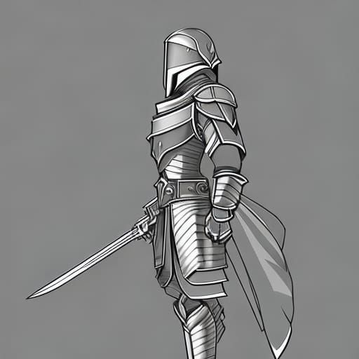 2D Knight in Plate Armor, Line Art Design