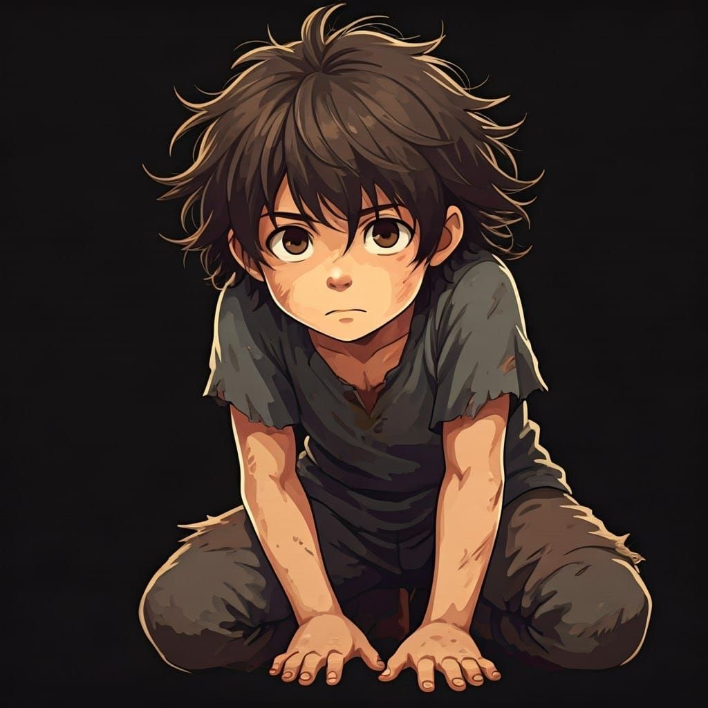 Anime Boy with Intense Gaze in Cel-Shaded Manga Style