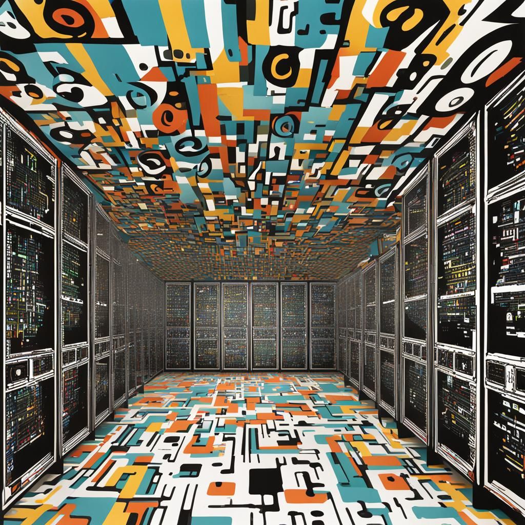 Whimsical Typographic Server Room: Asemic Abstraction