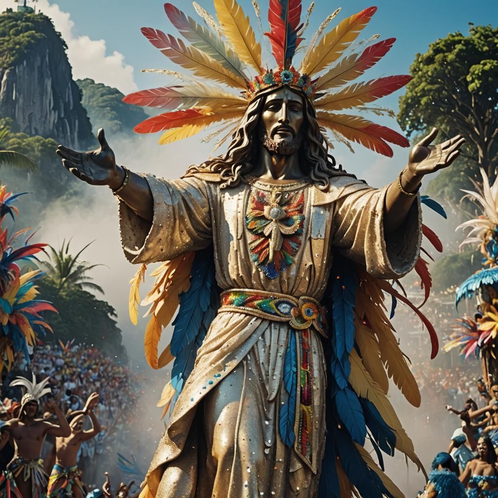 Ethereal Christ of the Hill Statue in Vibrant Carnival Attir...
