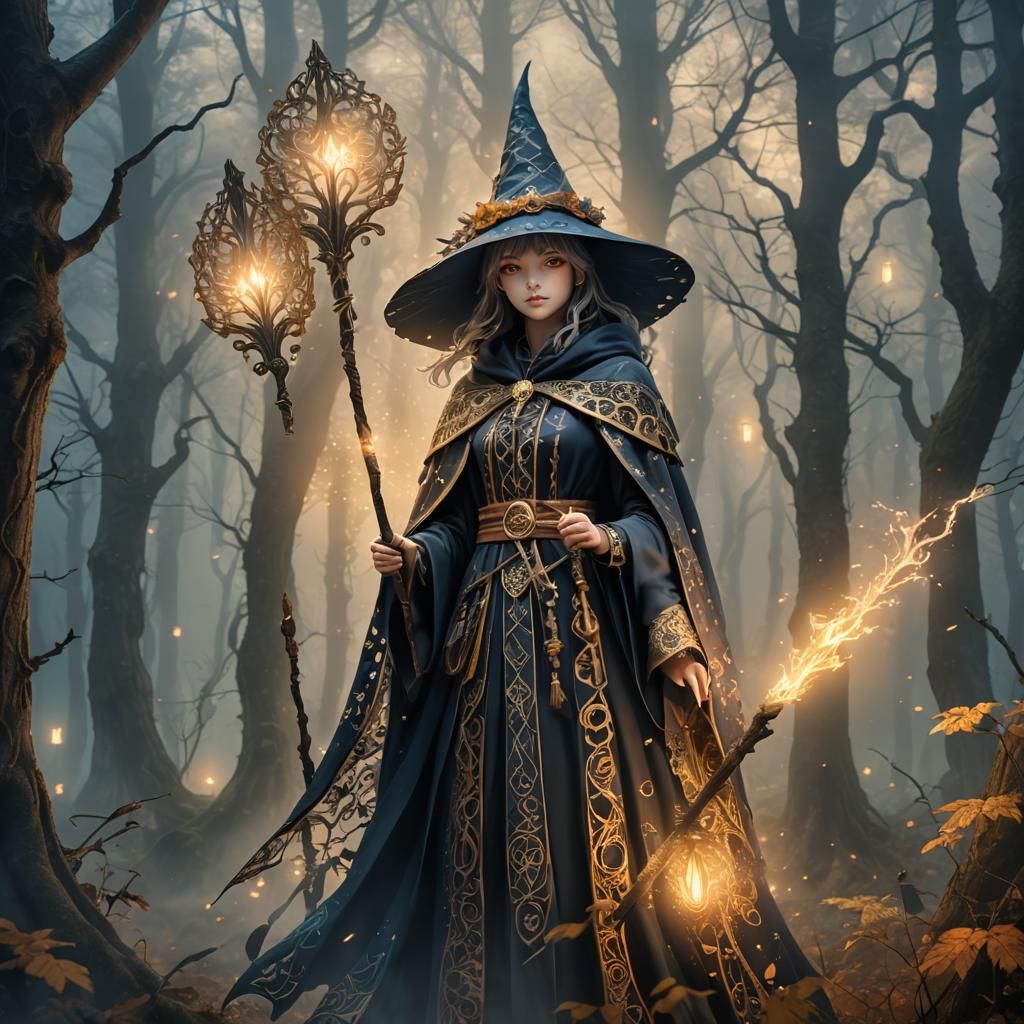 Young Witch in Mystical Forest: Manga Anime Art