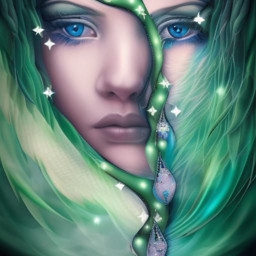 Ethereal Woman: Flowing Tears and Starlit Patterns