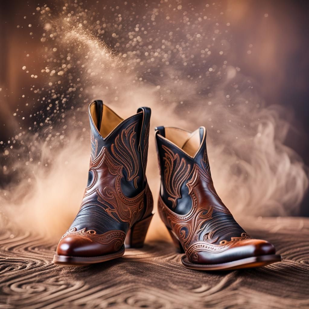 Elegant Brown Leather Cowboy Boots in Motion
