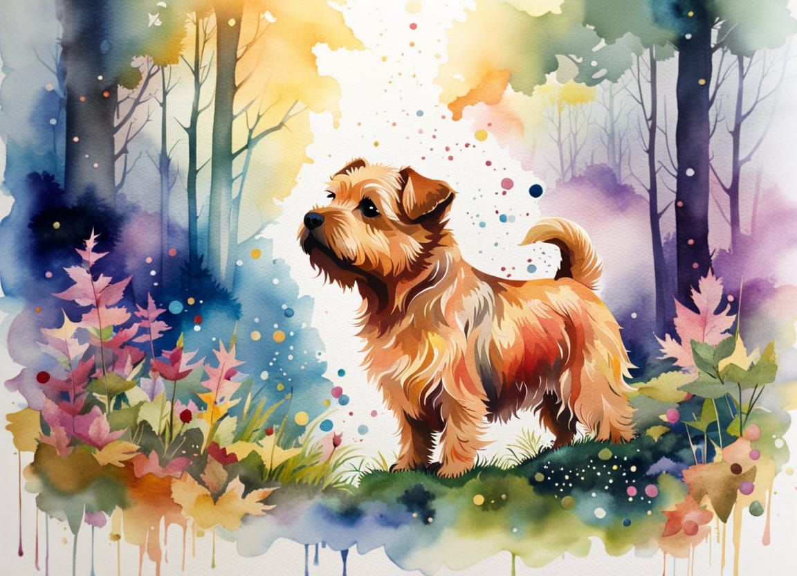 Norfolk Terrier in Enchanted Forest Watercolor