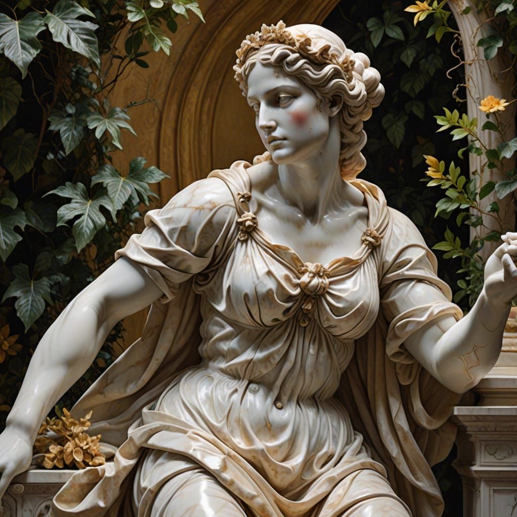 Baroque Marble Sculpture of Lilith in Garden of Eden