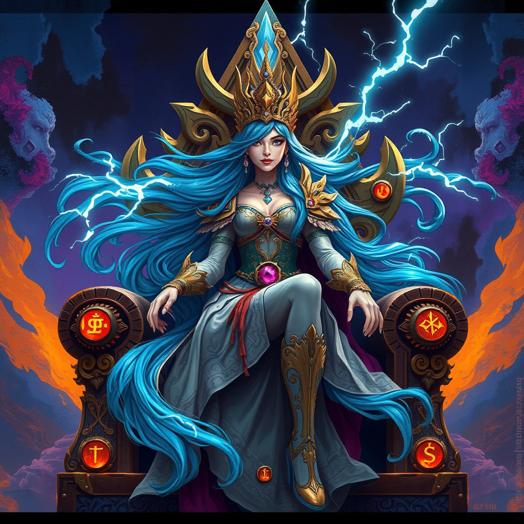 Regal Warrior Queen on Gemstone Throne