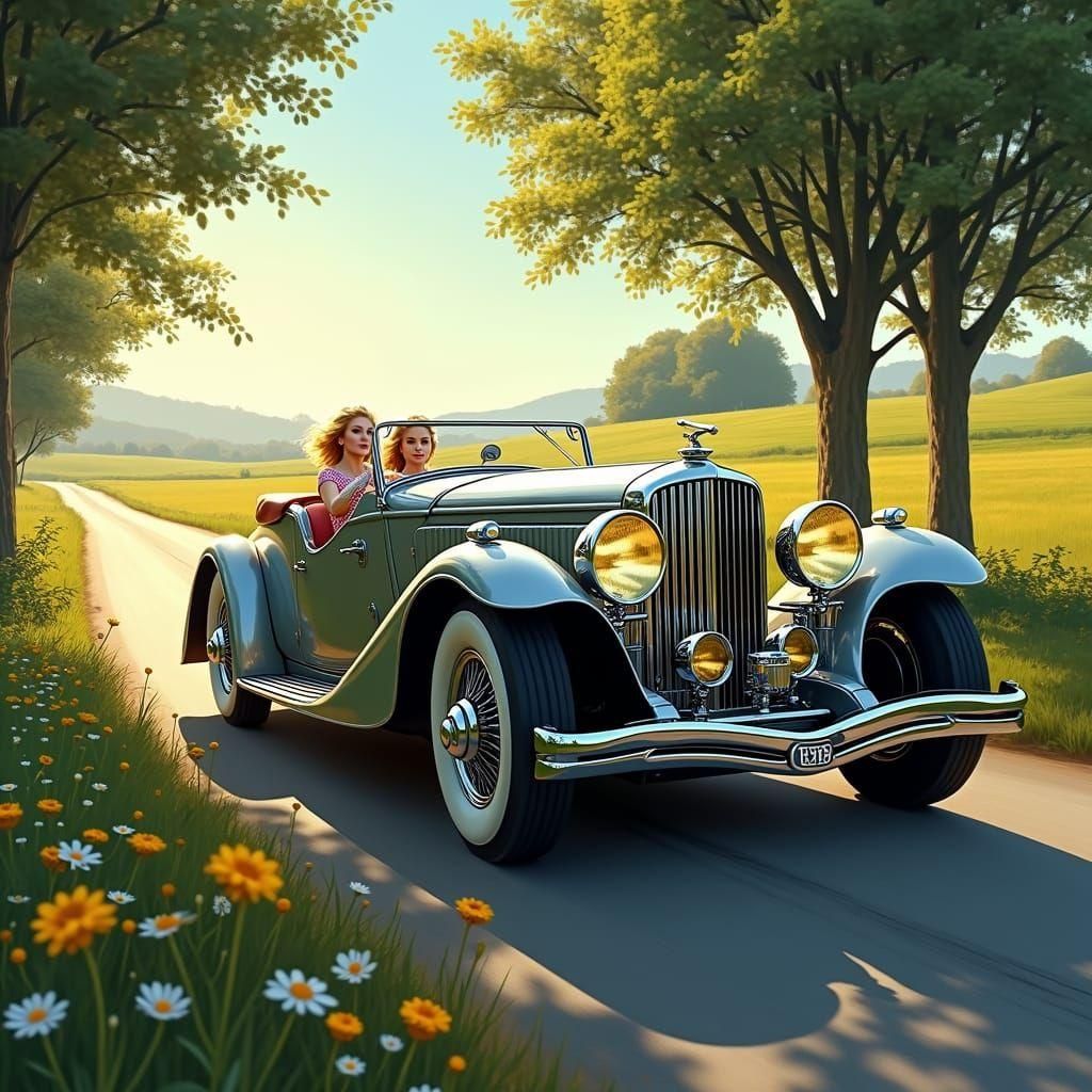 Hyperrealistic 1932 Duesenberg on Country Road
