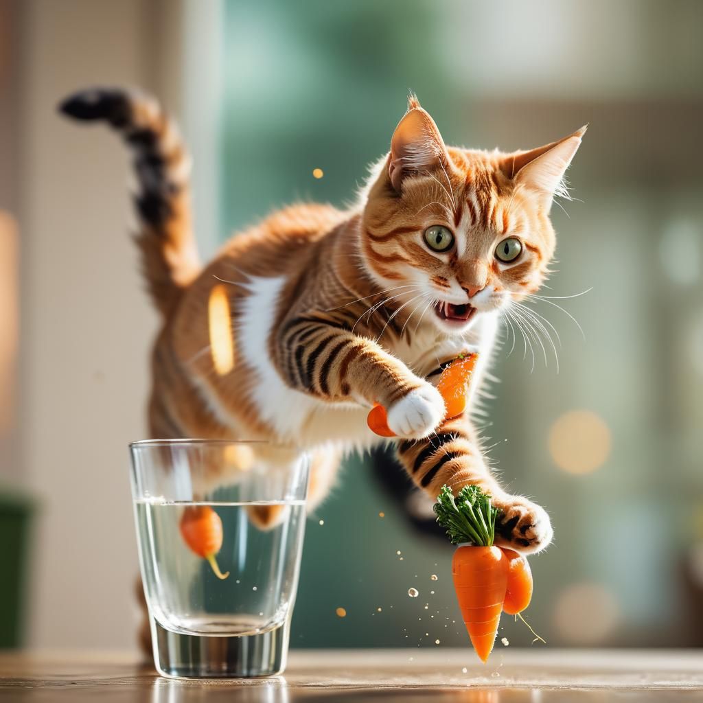 Cat Chasing Carrot in Professional Animal Photography
