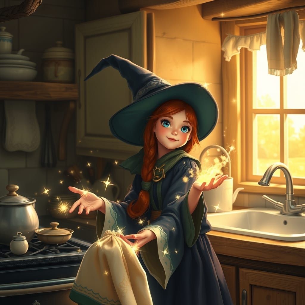 Witch Magically Cleans Cozy Cottage Kitchen