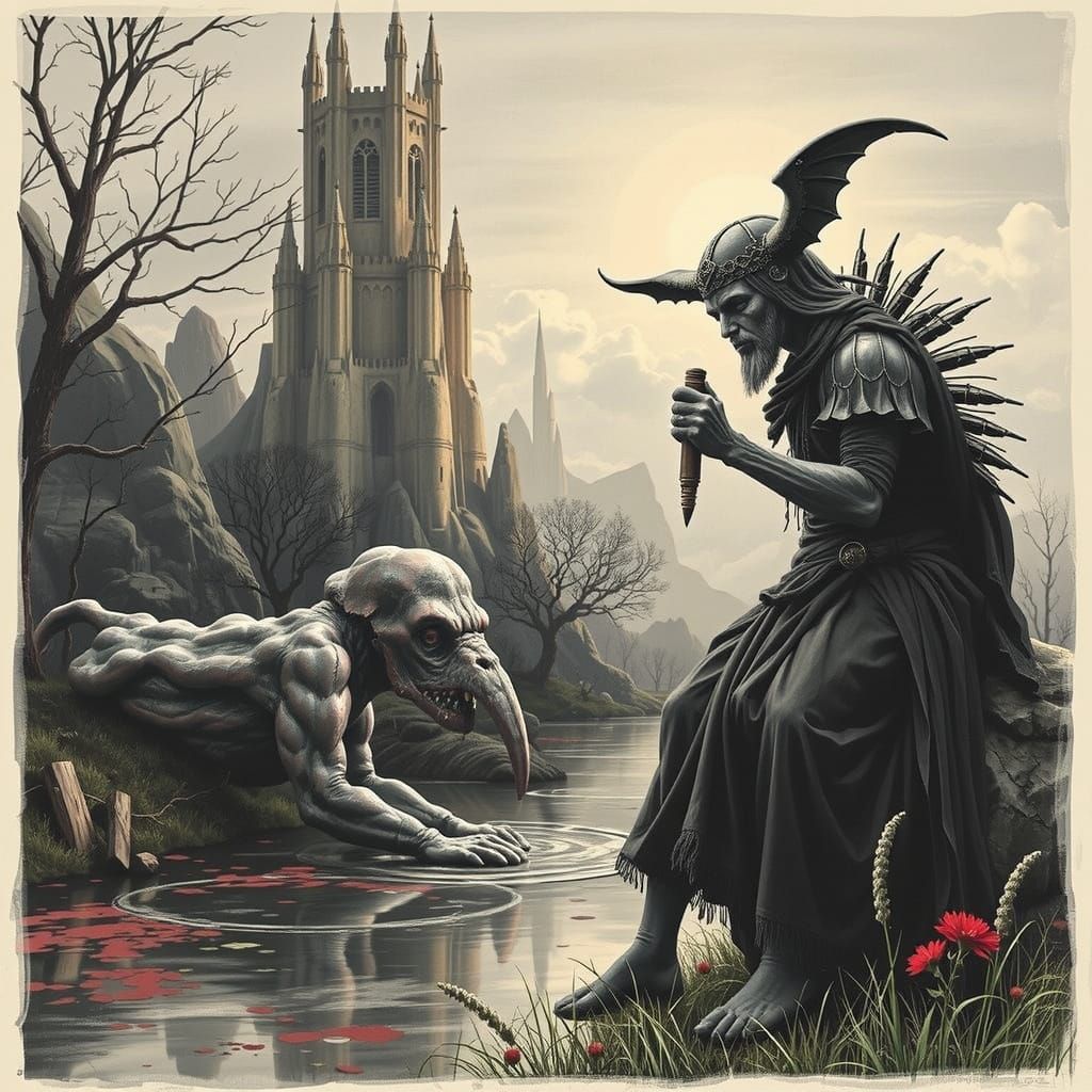 Colorful Landscape with Pink Skin and Golden Leaves