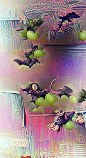 Flying Monkeys Eating Grapes in Surreal Scene