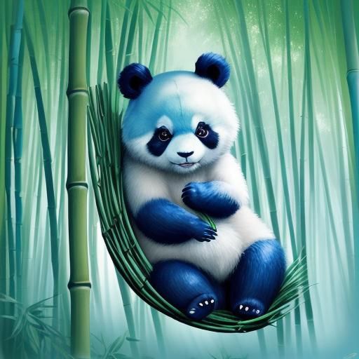 Enchanting Blue Panda in Magical Bamboo Forest